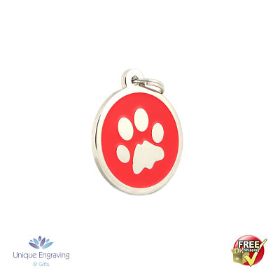 Unique Engraved Pet Tag Red Paw